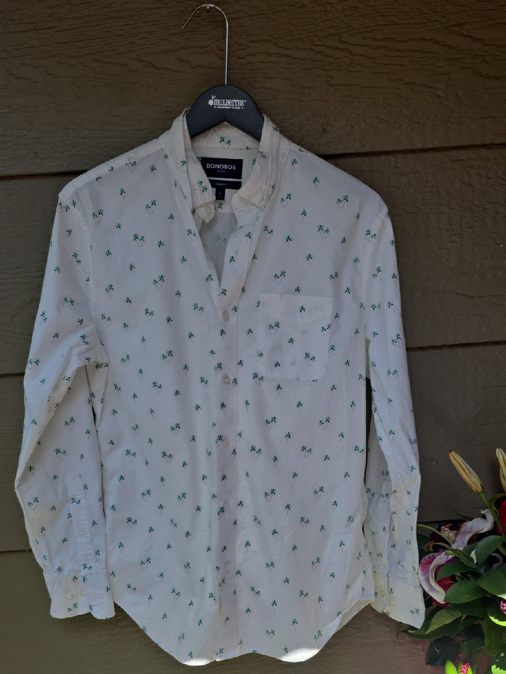Bonobos Stretch Standard Fit Palm Tree Print Button Down Dress Shirt Small
